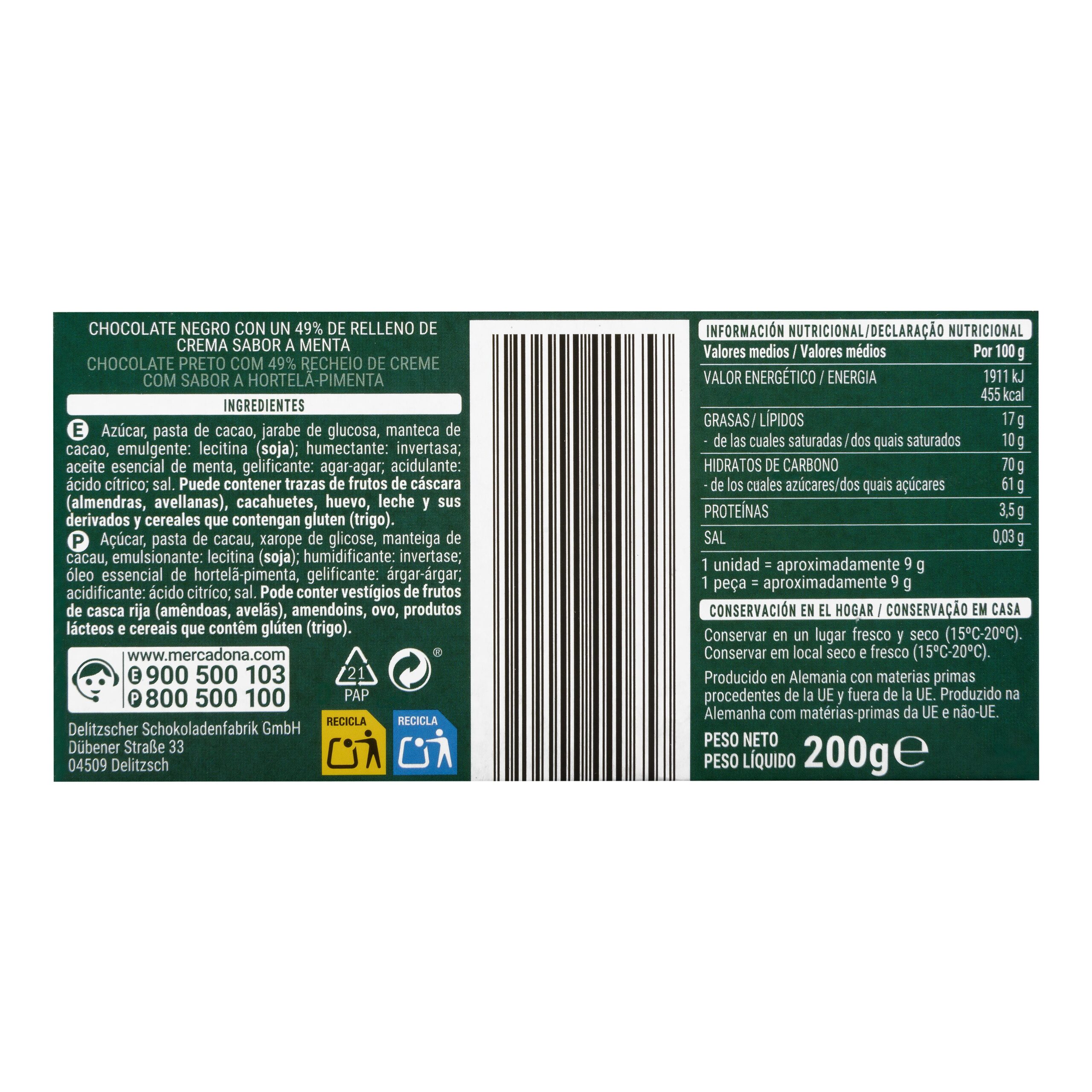 Etiqueta Chocolatinas de chocolate negro Royal Mints 49% rellenas de crema sabor a menta